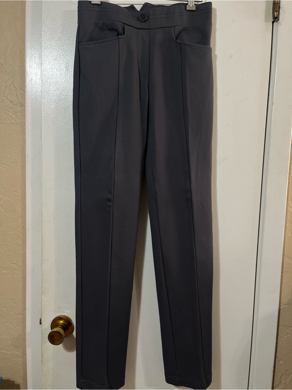 Betabrand Women's S Long Gray Classic Stretchy Straight-Leg Pants